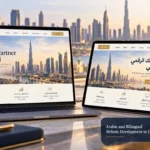 Arabic and Bilingual Website Development in Dubai — conceptual cover with Shahzad Khan’s circular portrait