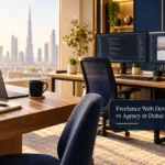 Freelance Web Developer vs Agency in Dubai: How to Decide — conceptual cover with Shahzad Khan’s circular portrait
