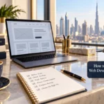 How to Choose a Web Developer in Dubai — conceptual cover with Shahzad Khan’s circular portrait