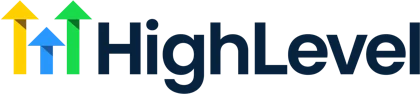 Official HighLevel logo with colored arrows and dark blue wordmark.
