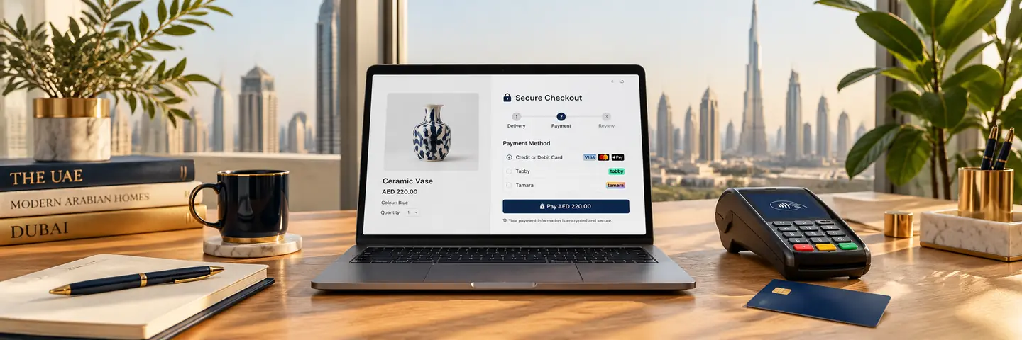 Conceptual workspace illustrating shopify payment gateways in uae: what merchants should check